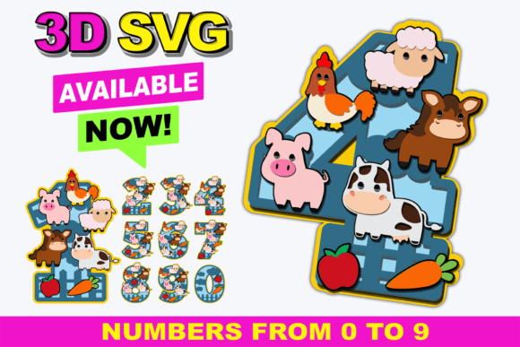 Farm Party Numbers: A Creative 3D SVG Collection
