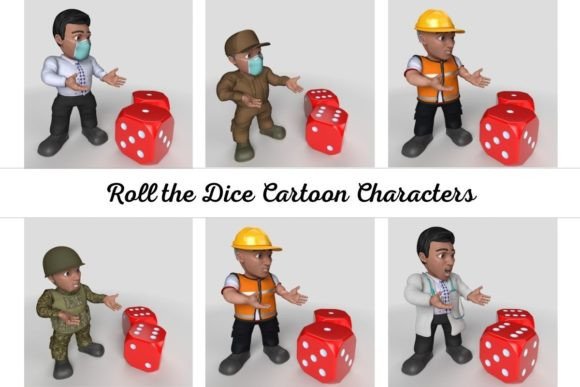 Roll the Dice Cartoon Characters: A Versatile 3D Illustration Set