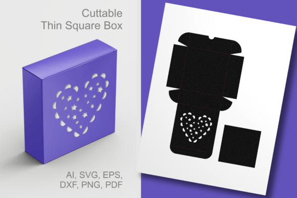 Stars in a Heart Square Box Template